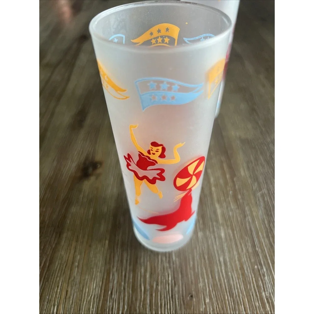 Vintage Frosted Tall Glasses Set 2 MCM 7